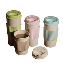 Load image into Gallery viewer, 1PCs Portable Round Coffee Mugs Wheat Straw Plastic Tea Tumblers Cup Mugs Water Bottle Vacuum Flask Tableware Tools